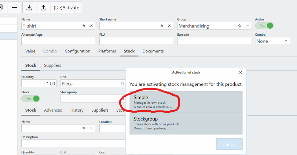 Activating Simple Stock Management